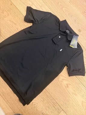 Polo by Ralph Lauren Black Short-Sleeve Mesh Polo with White Pony